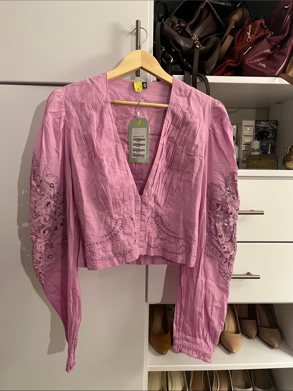 Farm Rio NWT Women's Pink Embroidered V-Neck Blouse